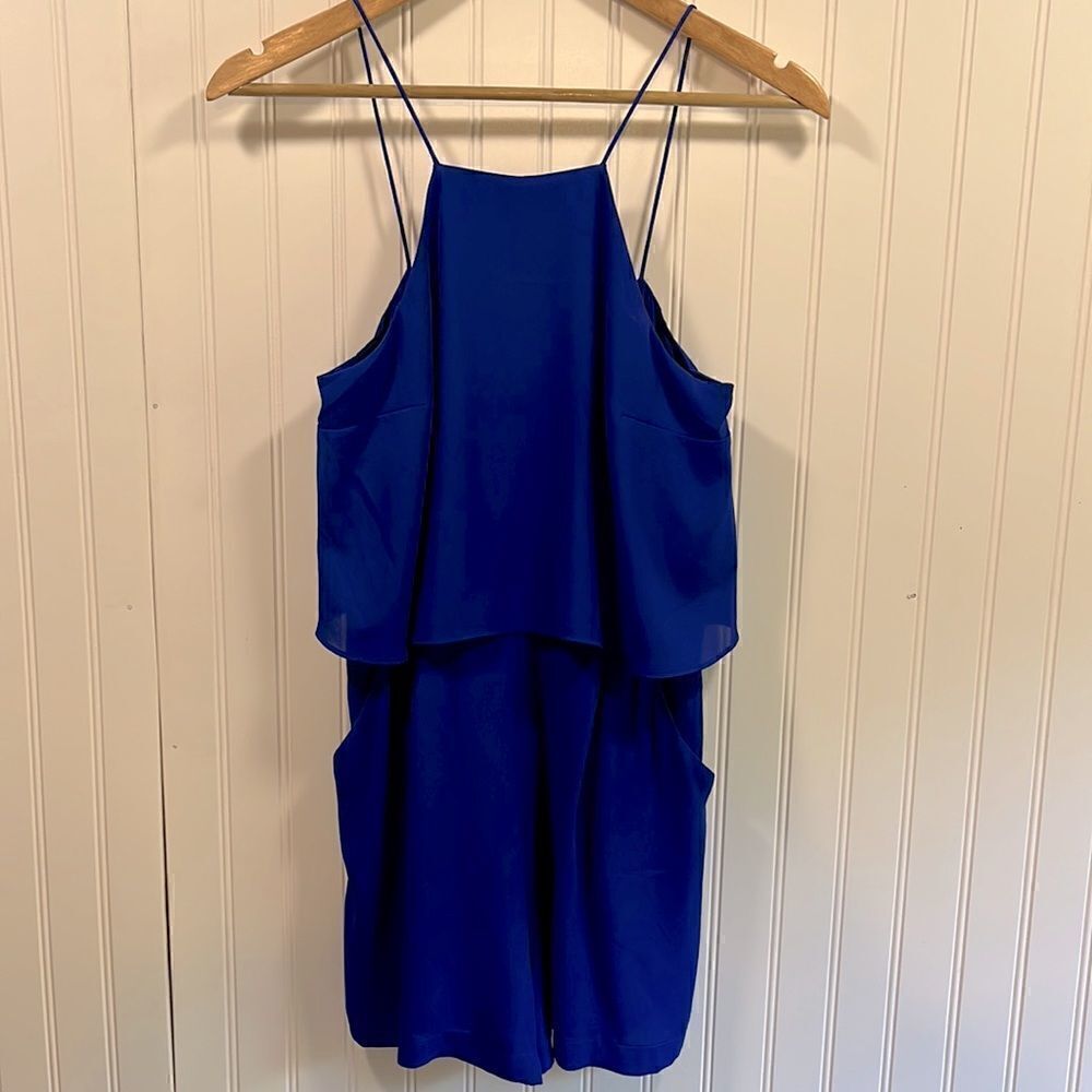 Express royal blue high neck spaghetti strap romper
